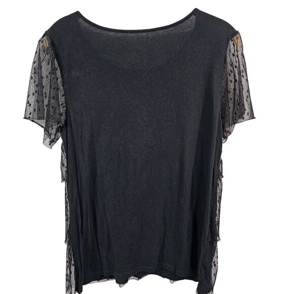 LOFT Outlet Black Cotton and Lace Tiered Mesh Top Women's Small - Picture 5 of 9